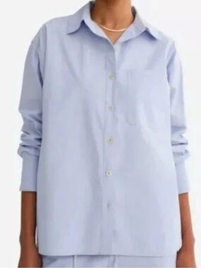 Mate The Label Organic Poplin Long Sleeve Button Down Light Blue